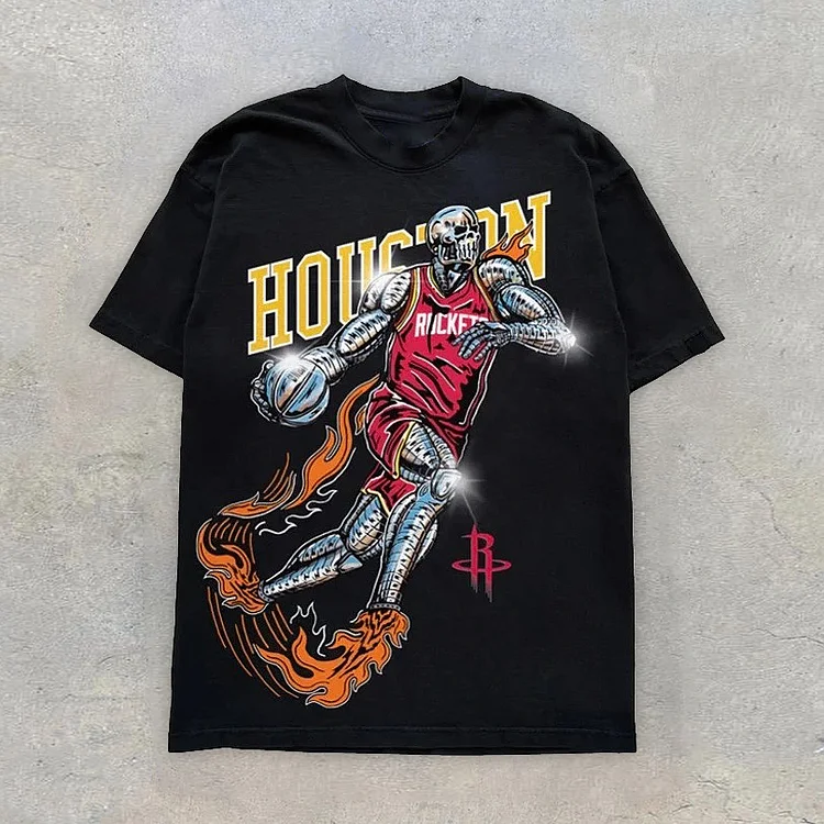 Fashion Sports Skull Basketball Short Sleeve T-Shirt