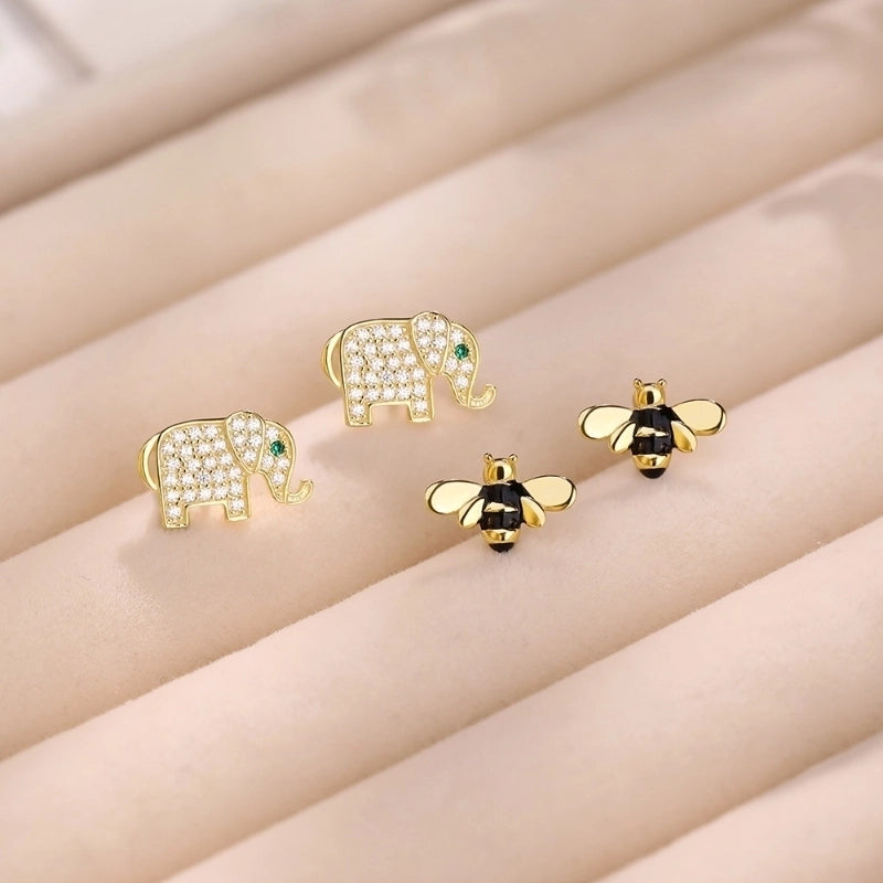 1 Pair 925 Sterling Silver Flower Elephant Ear Studs