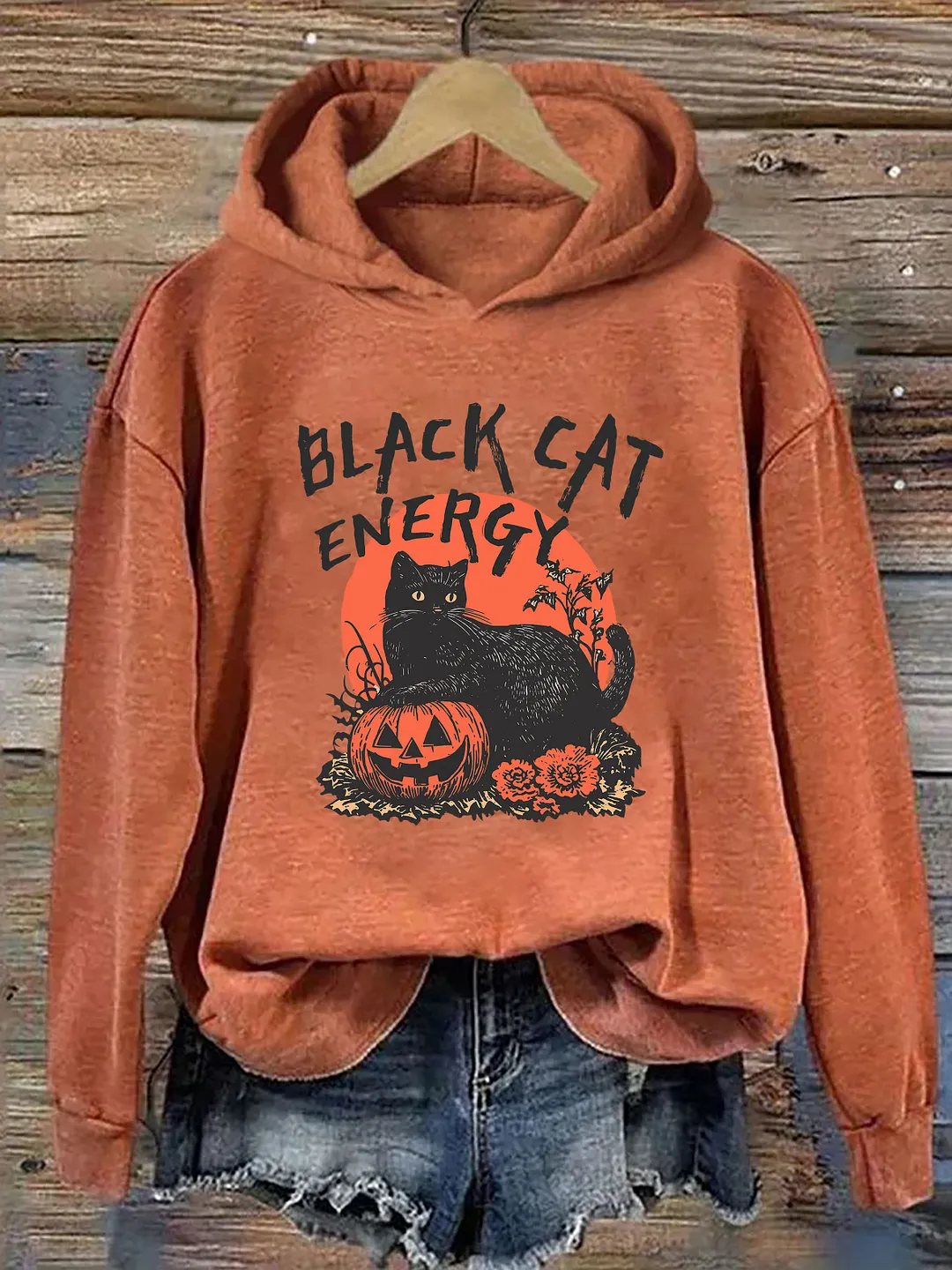 Black Cat Energy Funny Halloween Hoodie