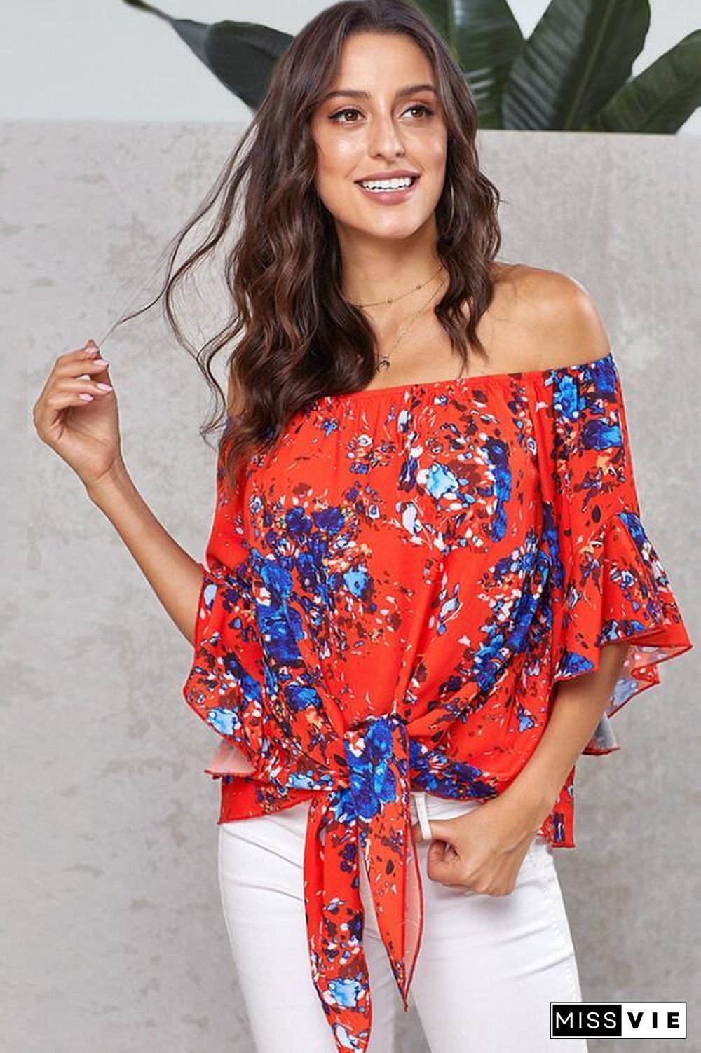 One Collar Printed Chiffon Top