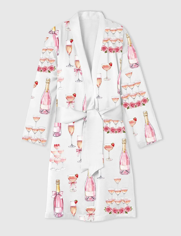 Women's Pink Champagne Bridal Shower Champagne Tower Celebration Satin Bathrobe