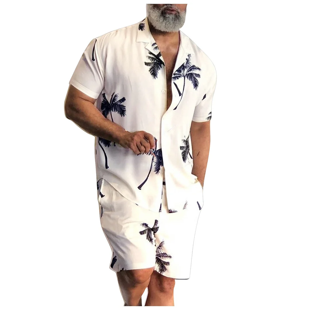 2022 Summer Hawaii Trend Print Sets Men Hawaii Shorts Shirt Clothing Set Casual Palm Tree Floral Shirt Beach Short Sleeve Suit