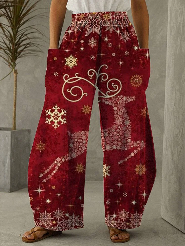 Christmas Elk Print Casual Pants