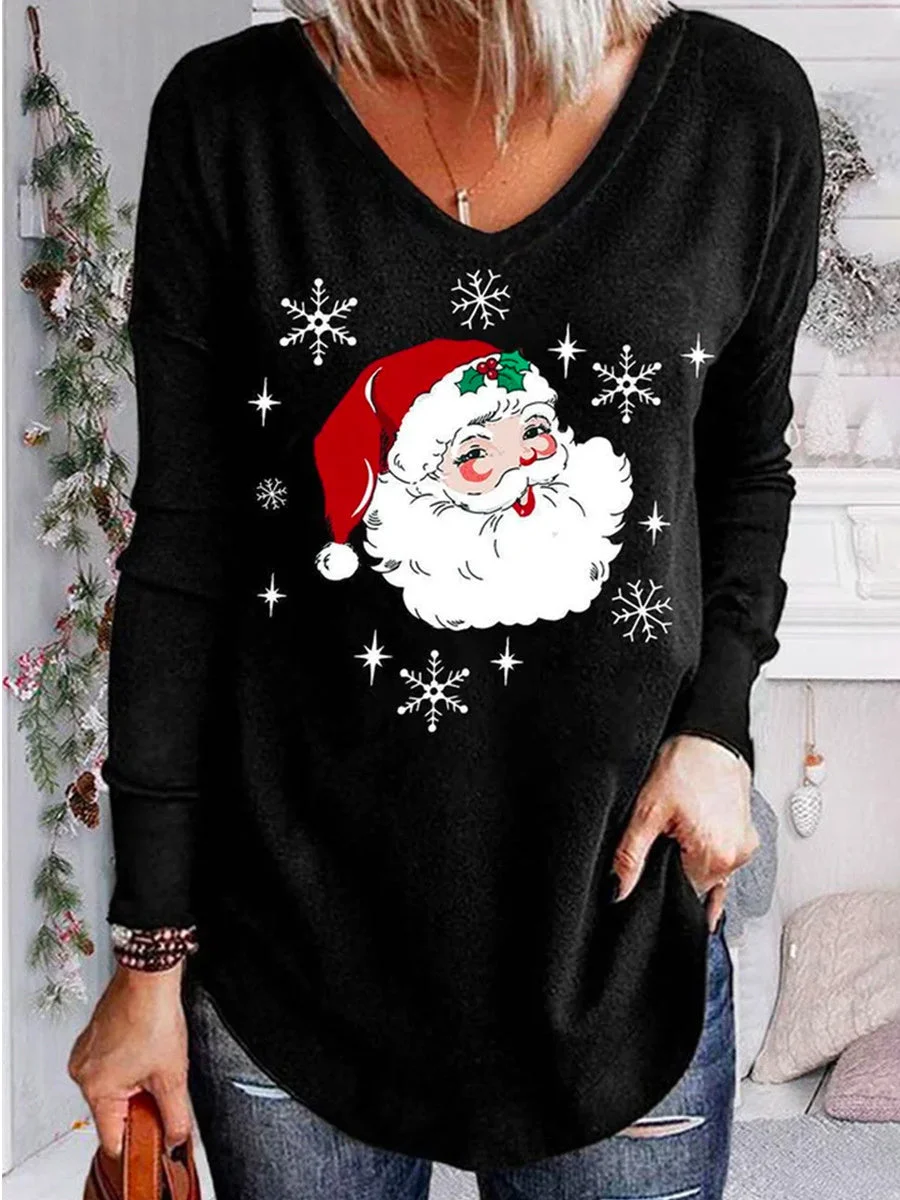 Women's Long Sleeve Scoop Neck Graphic Printed Tops