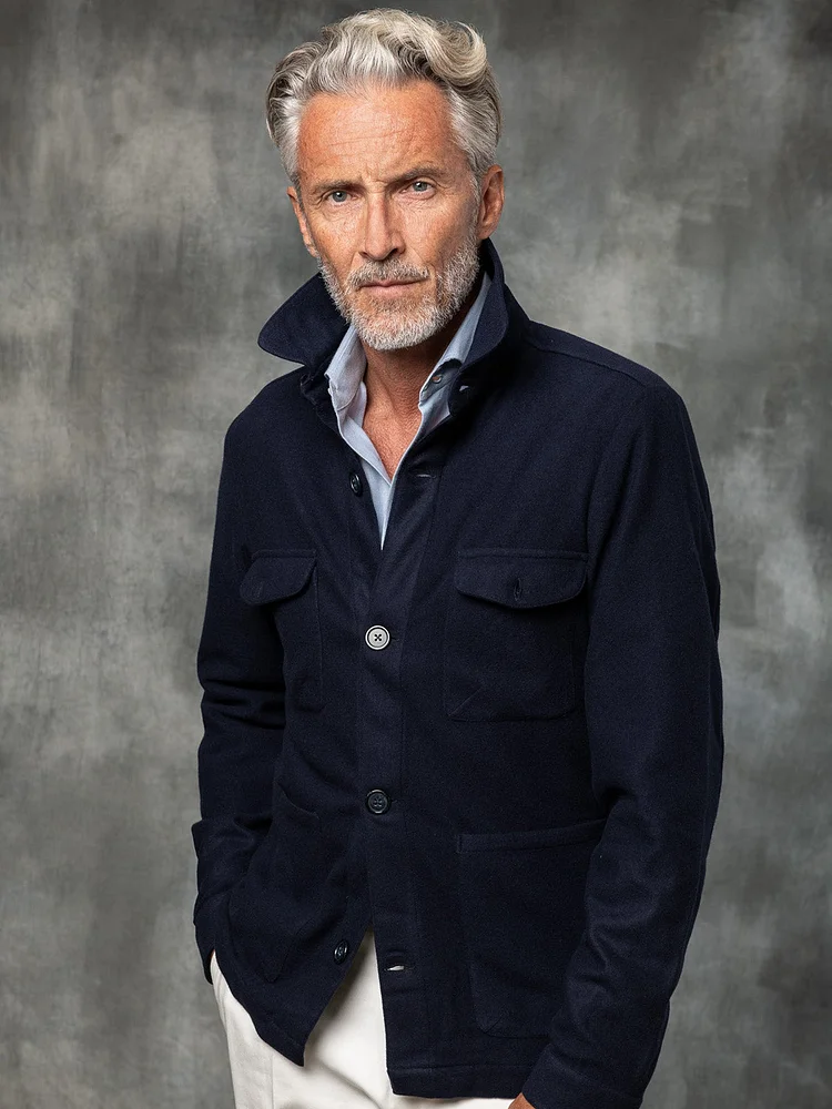 Man's Wool and Cashmere Knit Overshirt Flannel Jacket