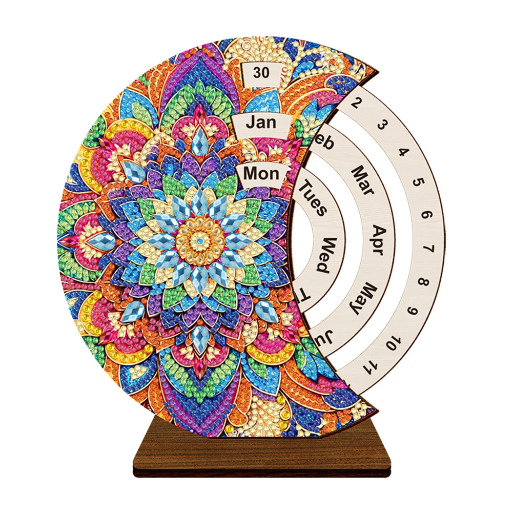 DIY Mandala Wooden Special Shaped Diamond Painting Moon Perpetual Calendar