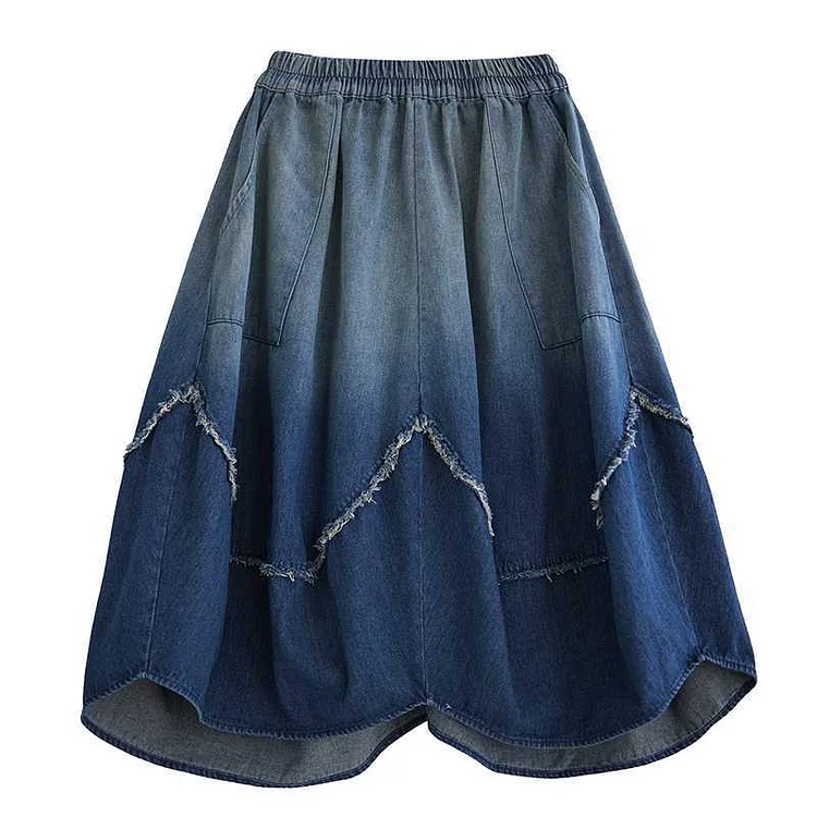 Classic Denim Gradient Elastic Waist Skirt