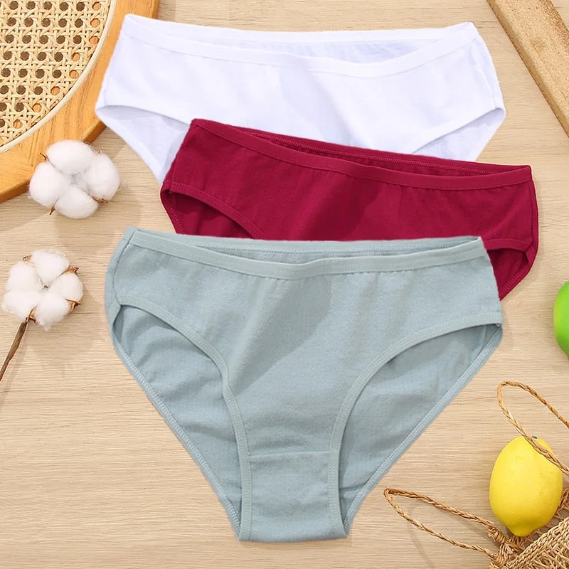 FINETOO 3Pcs Women Cotton Panties Comfortable Briefs Ladies Low-rise Underpants S-XL Girls Underwear Fashion Plus Size Panty New