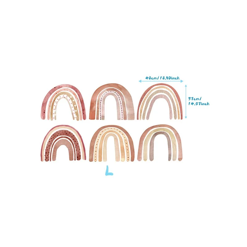 Creative Watercolour Brown Big Rainbow Kindergarten Wall Stickers for Children's Room Living Room Nursery Home Decor Wallpaper