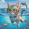 Diamond Painting -DIY Round Drill Swimming Kitten(40x40cm)