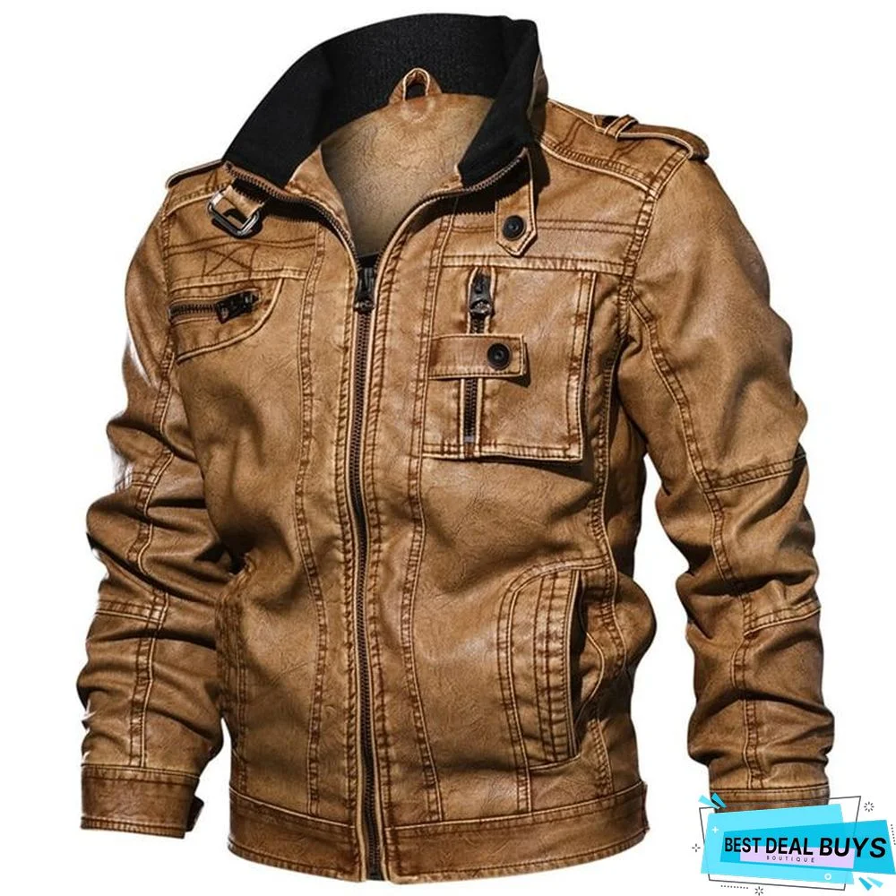 Men's Pu Jacket Leather Coat Slim Fit Faux Leather Motorcycle Jackets Coats