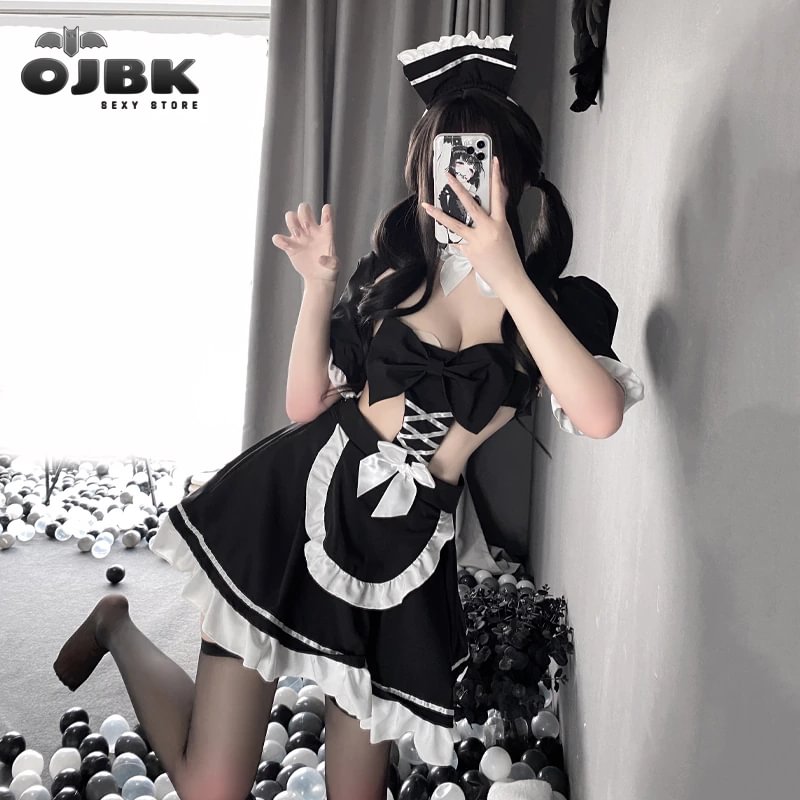 Uaang Sexy Lingerie Maid Dress Uniform Sweet Maid Temptation Outfits Kawaii Hollow Out Costumes Role Play Exotic Long Dress 2022