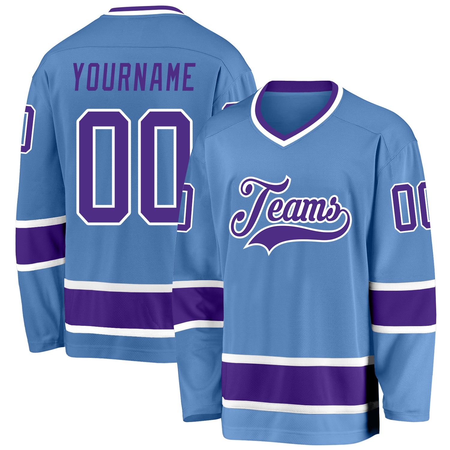 Custom Light Blue Purple-White Hockey Jersey | captainssportss.com