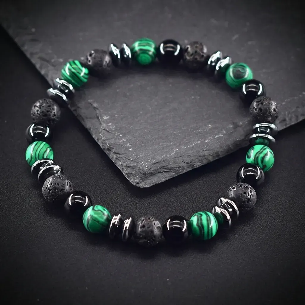 The Prosperity Edition: Golden Tiger Eye Bracelet Verdant Malachite-8mm Signature Bead