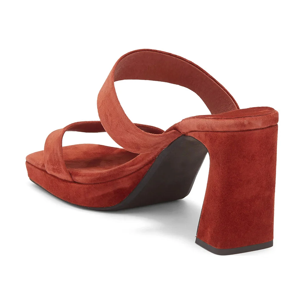 Rust Vegan Suede Square Toe Platform Heel Mule Shoes for Women