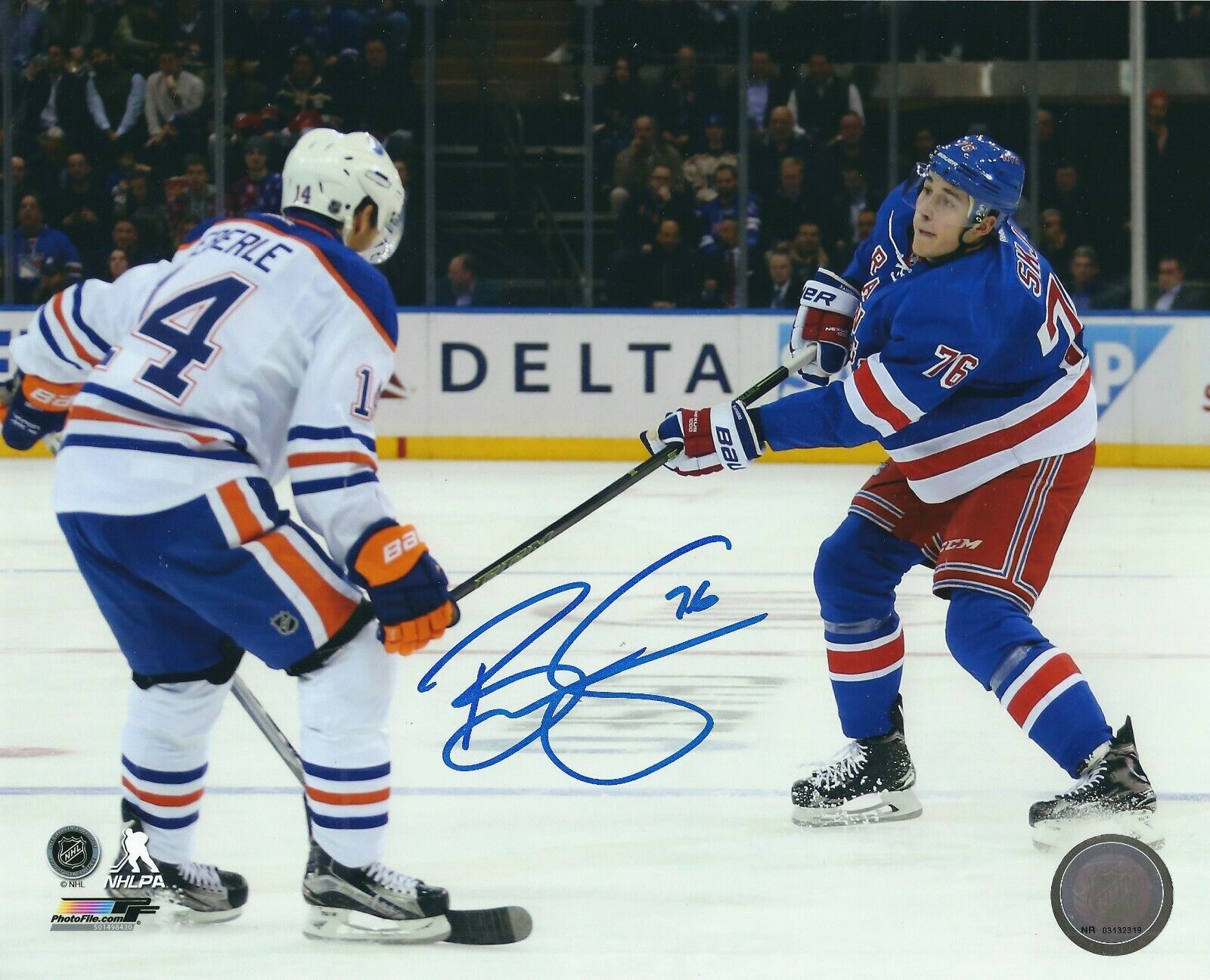 Autographed BRADY SKJEI New York Rangers Hockey 8x10 Photo Poster painting w/COA