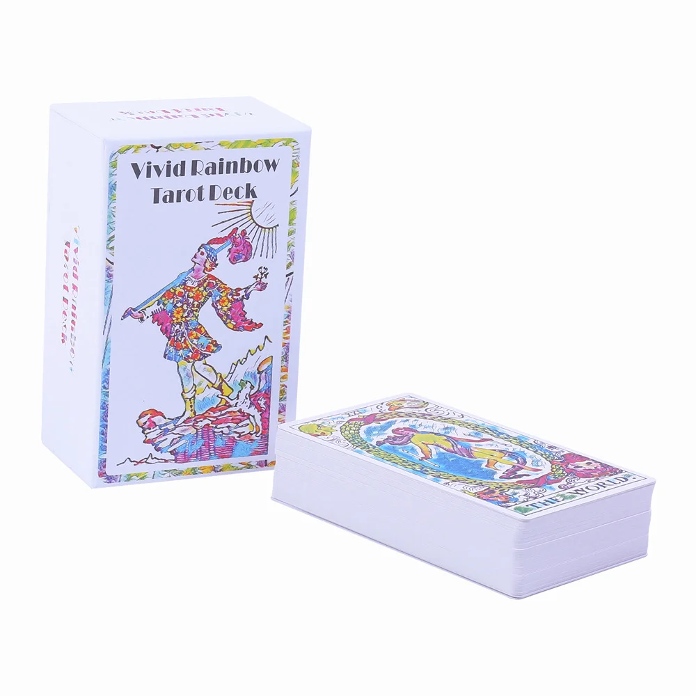 Vivid Rainbow Tarot Deck In Sliding Rigid Gift Box with Guidebook and Drawstring Pouch