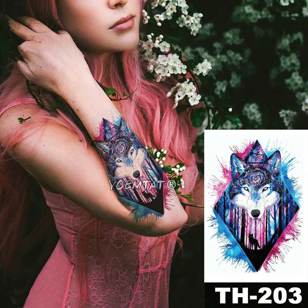 1 Sheet Animal Fake Tattoo Sticker Wolf Tiger Fox Cool Temporary Waterproof Body Art Tatoo Colored Draw For Women Men