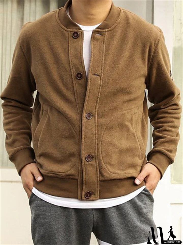 MidiSono - Men's Spring Stand Collar Long Sleeve Button Down Baseball Jacket