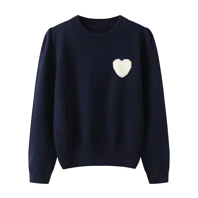 Churchf Churchf Year Red 2024 Autumn And Winter New Style Small Man Sweet Bump Color Knit Top Love Embroidery Round Collar Sweater Woman