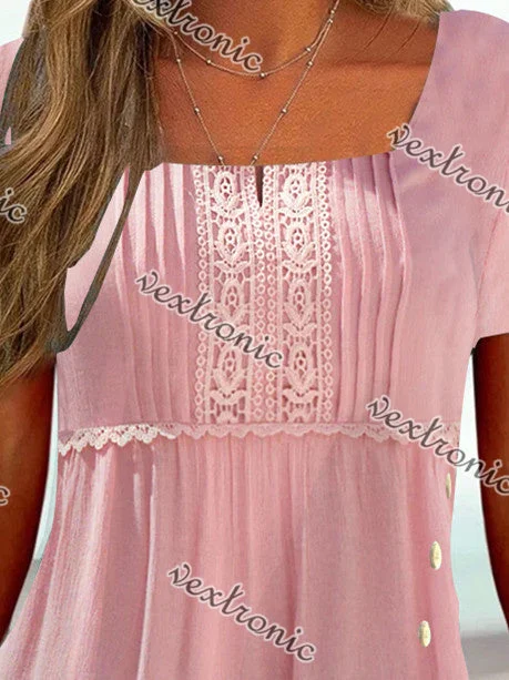 Women Short Sleeve U-neck Printed Tops