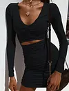 Solid Color Long Sleeves Sexy Mini Dress