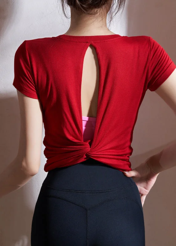 Modern Red Wrinkled Short Sleeve Modal Cotton Yoga Tank Tops