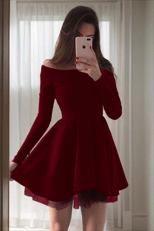 Hidais Charming Black Strapless Long Sleeves High Waist A Line Homecoming Dress 