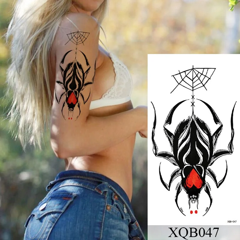 1Sheet Waterproof Temporary Tattoo Sticker Rose Owl Flash Tattoos Spider Skull Sanskrit Body Art Arm Fake Tatoo Women Men