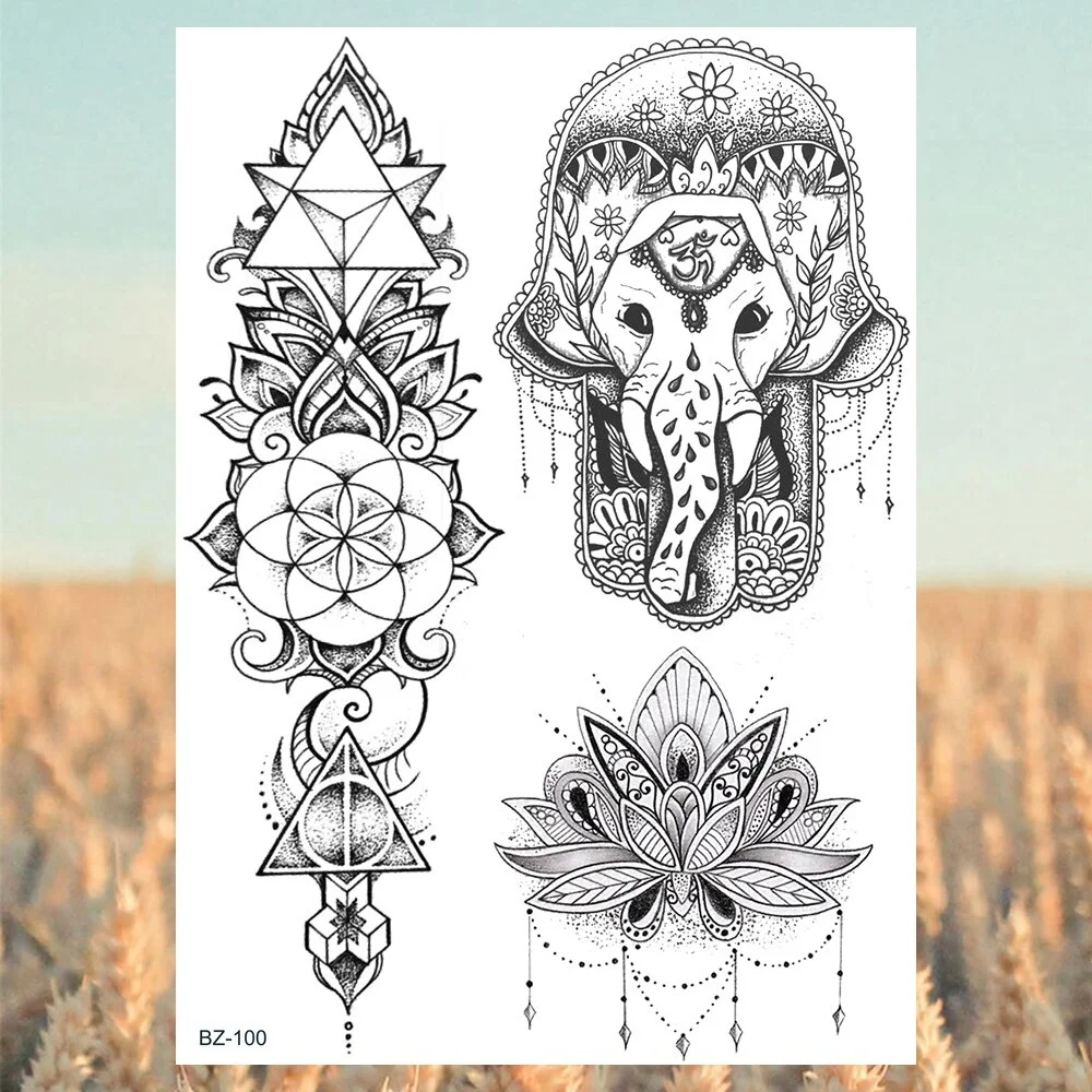 Sdrawing Mandala Lotus Pendant Sexy Henna Temporary Tattoos For Women Underboob Adult Butterfly Feather Fake Tattoo Arm Tatoos