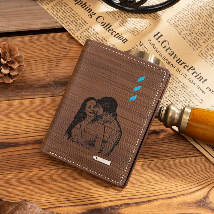 Personalized Leather Wallet Engraved Photo Folding Wallet Short Purse Love Gifts For Him