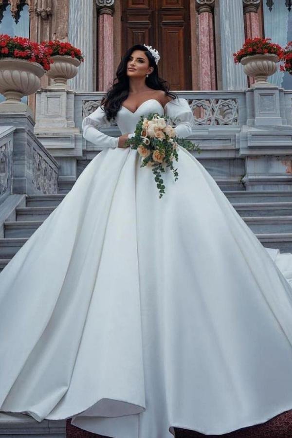 Bellasprom Modern Wedding Dress With Sleeves Sweetheart