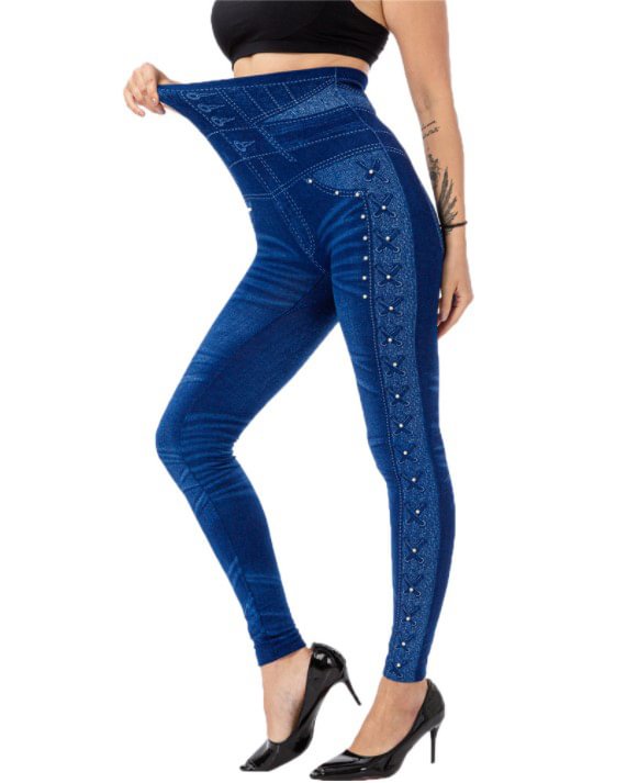 Solid Stretchy Beaded Plus Size Casual Pants