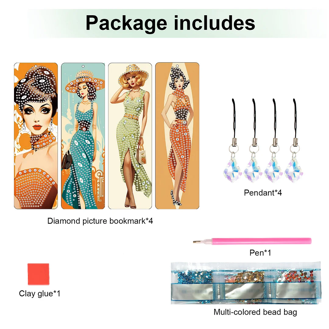 4Pcs Retro Urban Beauty DIY Diamond Bookmark Art Projects Irregular Shaped Diamonds Diamond Painting Art Bookmarks with Crystal Pendants for DIY Making Beginners Adult Art Craft Supplies