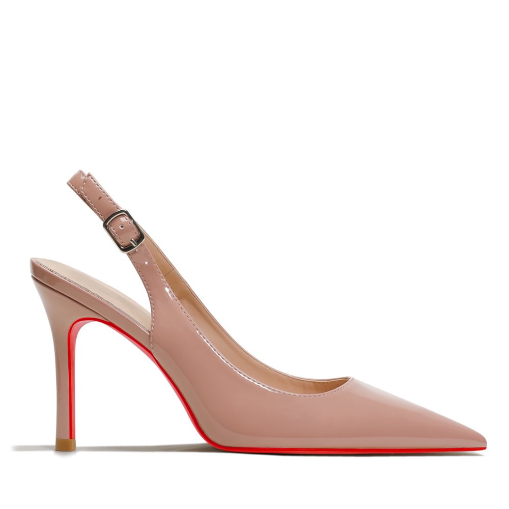 85mm Mid Heels for Women Slingback Pumps Sandals Pointed Toe Pumps Red Bottoms Shoes-MERUMOTE