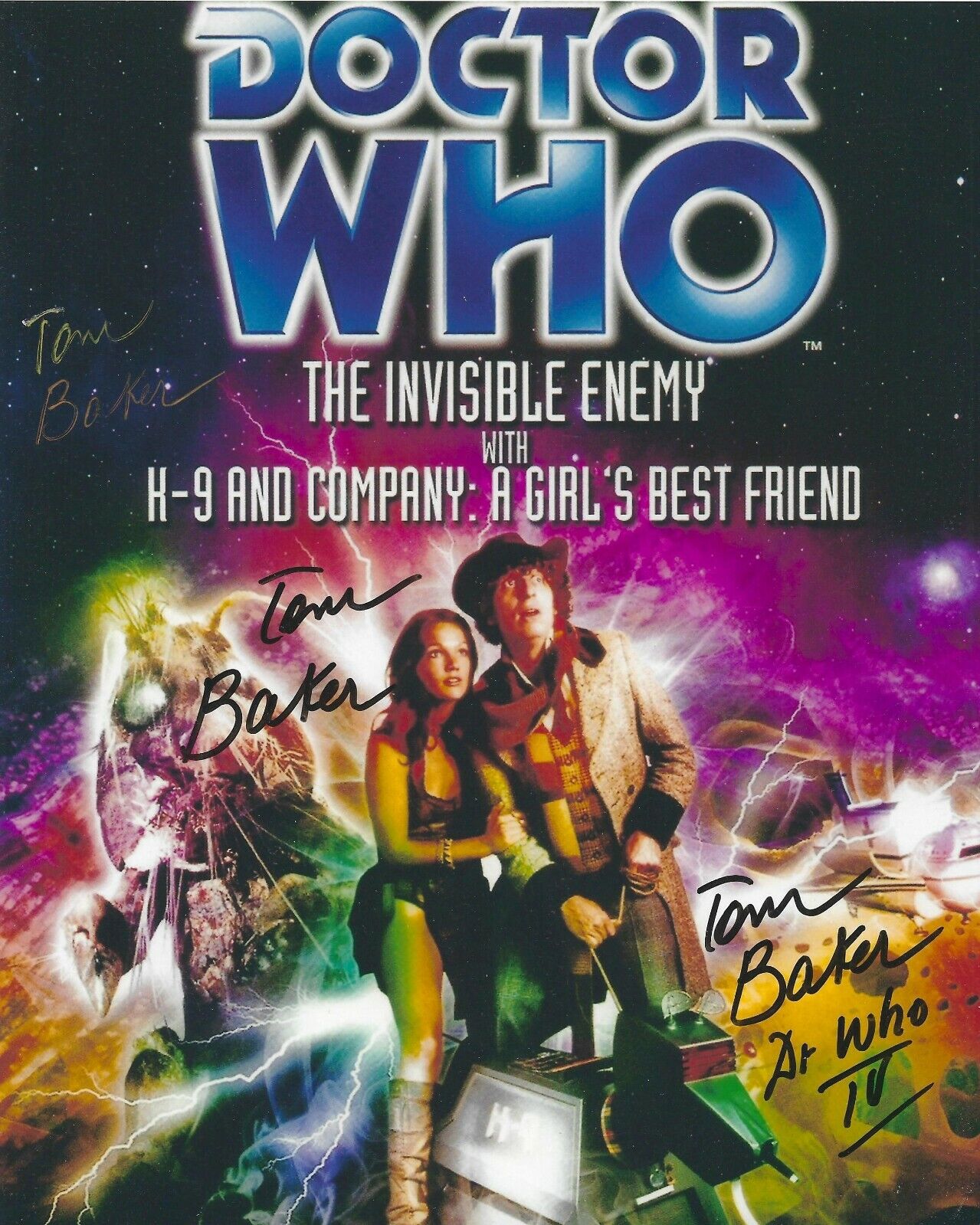 TOM BAKER SIGNED THREE TIMES 8x10 DR WHO Photo Poster painting - UACC & AFTAL RD AUTOGRAPH