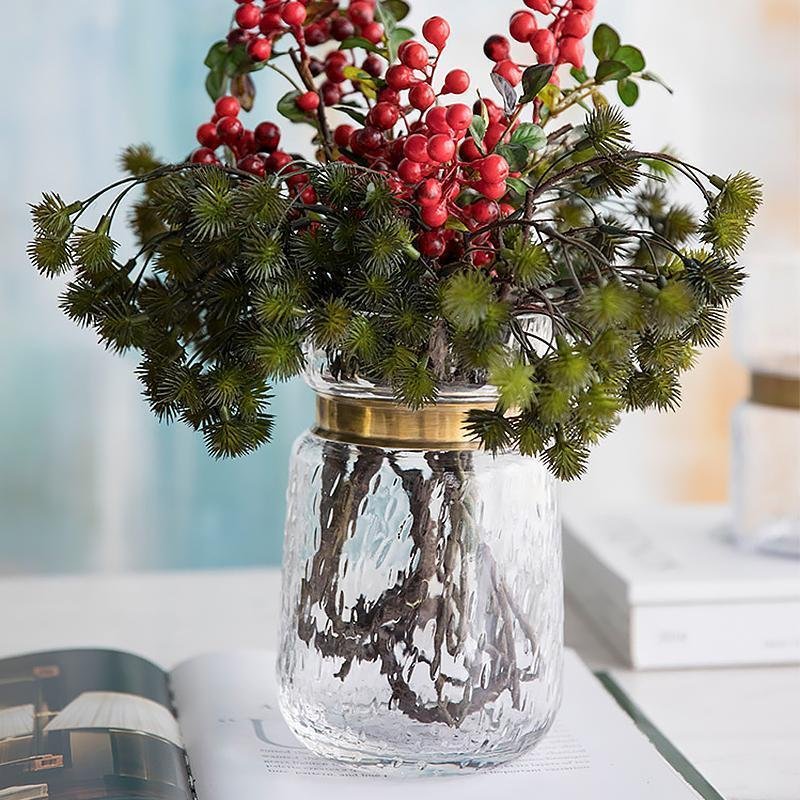 Cylinder Clear Glass Flower Vases with Gold Belt