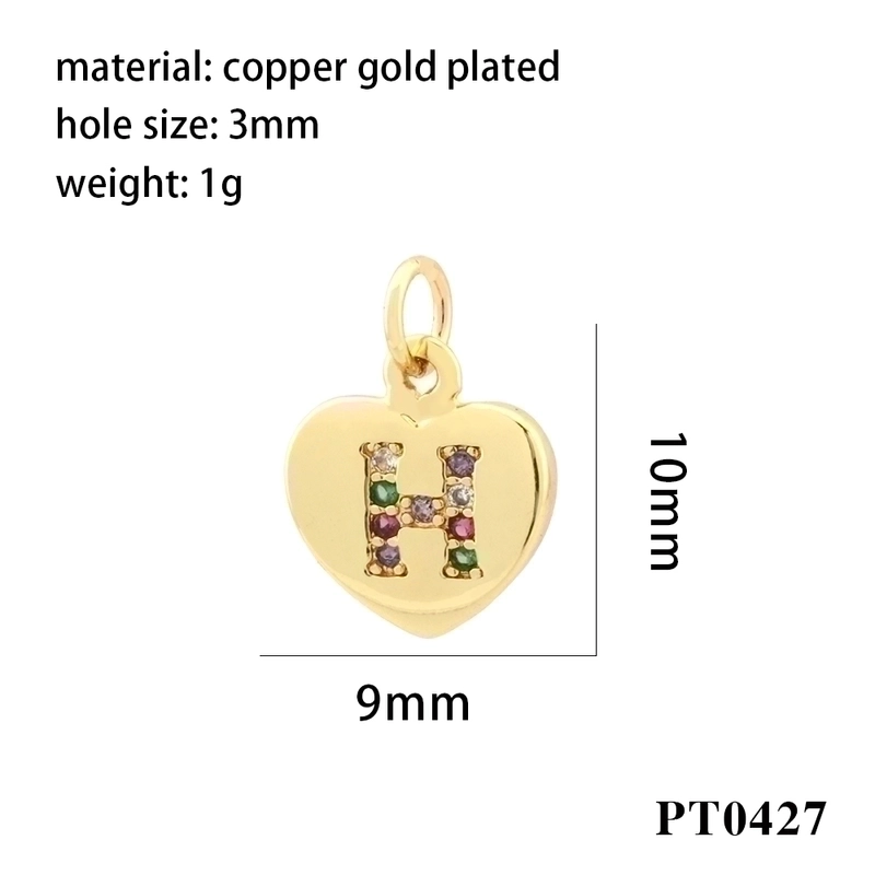 Romantic Minimalist Letter Heart Shape Copper Plating Inlay Zircon 18k Gold Plated Charms