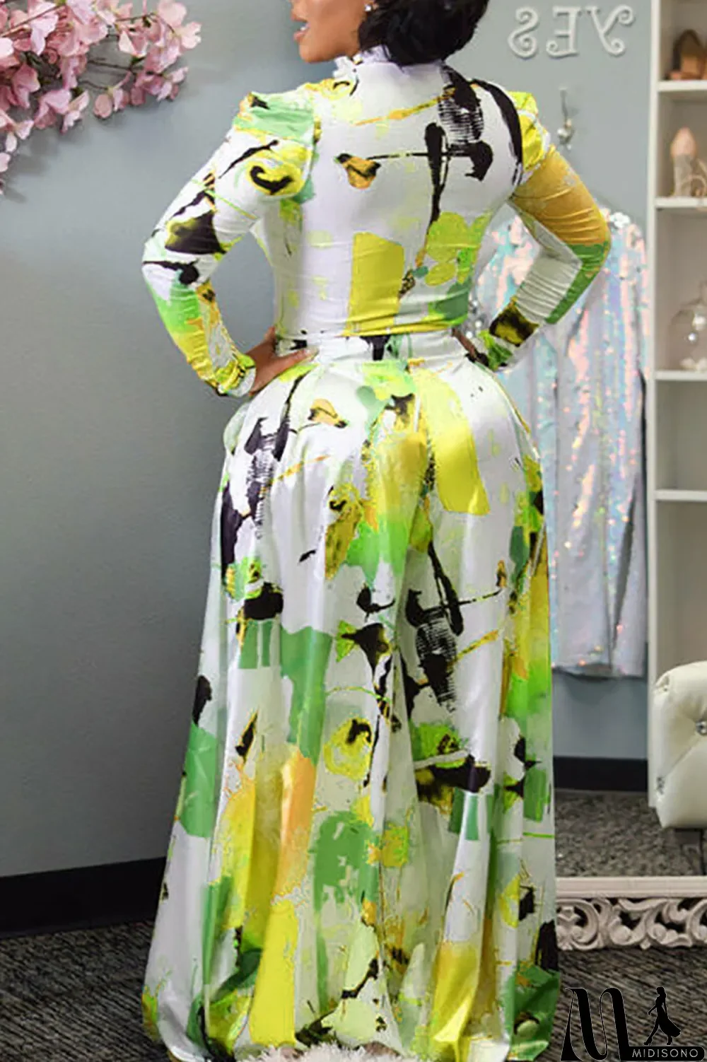 MidiSono - Purple Casual Print Split Joint Half A Turtleneck Long Sleeve Two Pieces