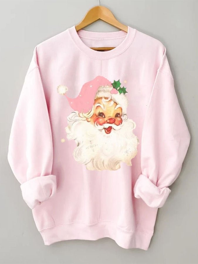 🔥Christmas Pink Santa Print Sweatshirt