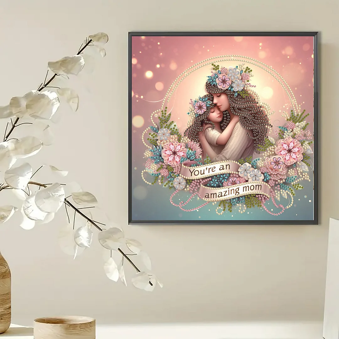 Diamond Painting - Partial Special Shaped Drill - Mother Daughter Hug(Canvas|30x30cm)
