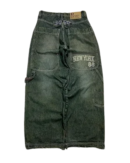 Erpret Y2K Southpole Baggy Jeans American Retro Gothic Graphic Embroidery Denim Jeans Women Harajuku Hip-Hop Wide Leg Pants Street Wear