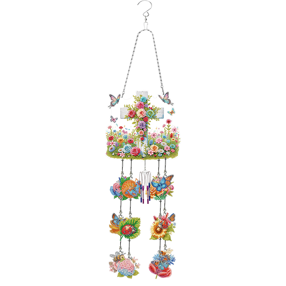 Cross Wind Chime Diamond Painting Hanging Pendant Crystal Hanging Wall Decor