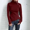 New Products Ladies Casual High Neck Zipper Long Sleeve Sweater Finger Set Top Women