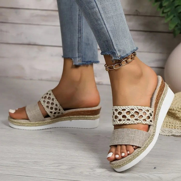 Breakj Breakj Slippers Women 2025 New Large Size 43 Rope Bottom Thick Bottom Fish Mouth Sandals Women