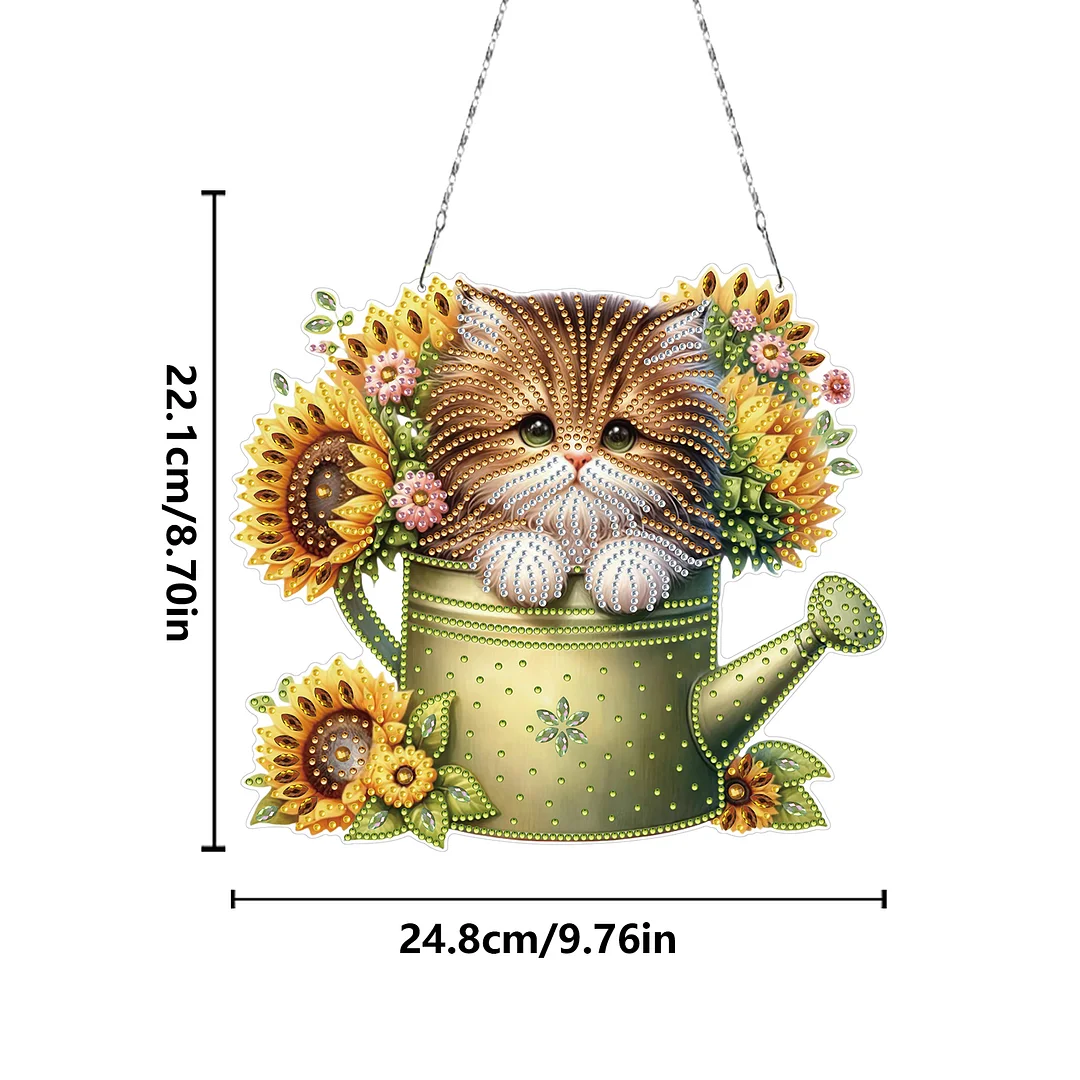 2D Flat DIY Diamond Art Pendant Window Hanging Art for Home Decor (Kettle Cat)