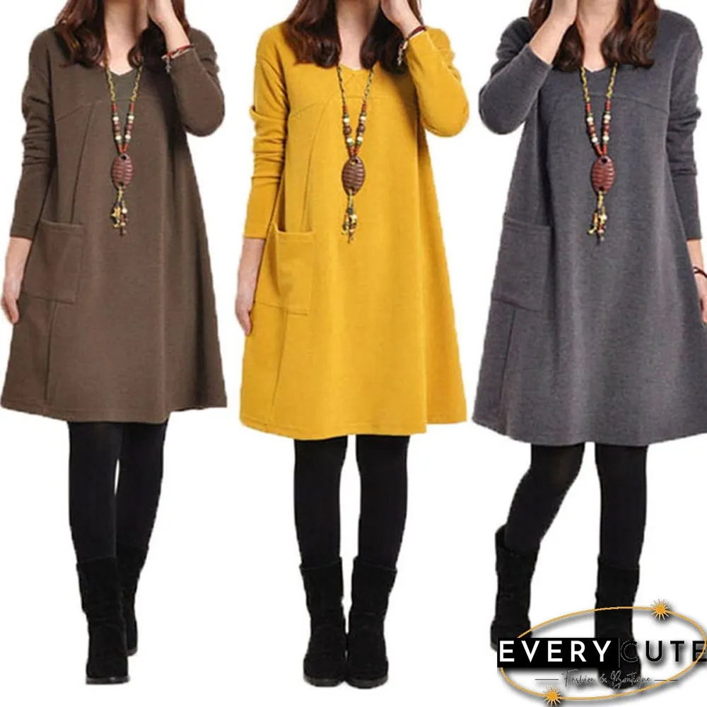 New Fashions Womens Loose Long Sleeve Top Blouse T-Shirt Tunic Mini Maxi Dress Kaftan