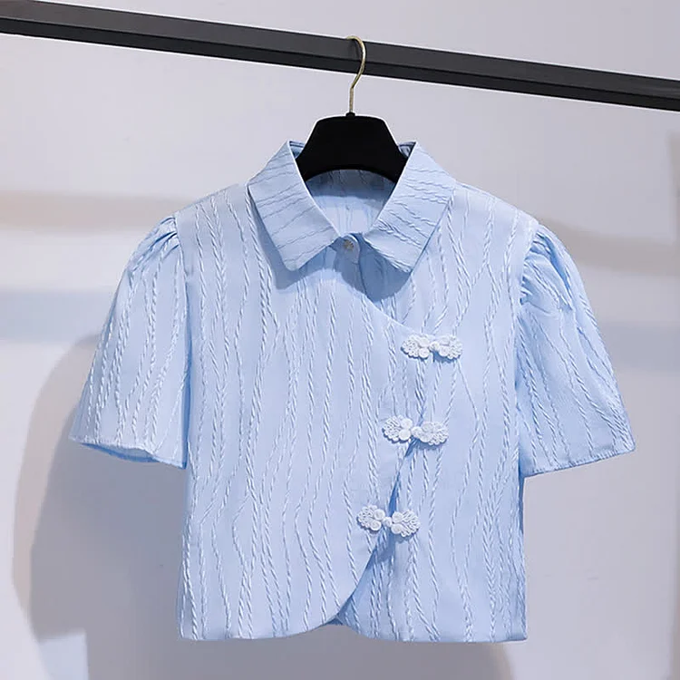 Vintage Buckle Lapel T-Shirt Bow Knot Tulle Skirt - Modakawa modakawa