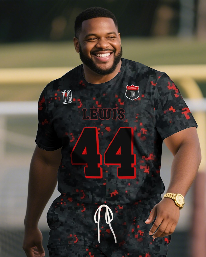Men's Plus Size Lewis Hamilton Camo Ferrari F1 Football Jersey T-Shirt Shorts Suit