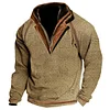 Men's Outdoor Casual Waffle Zip Polo Sweatshirt Double Layer Stand Collar Long Sleeve Vintage Contrast Tactical Pullover by Inlyline